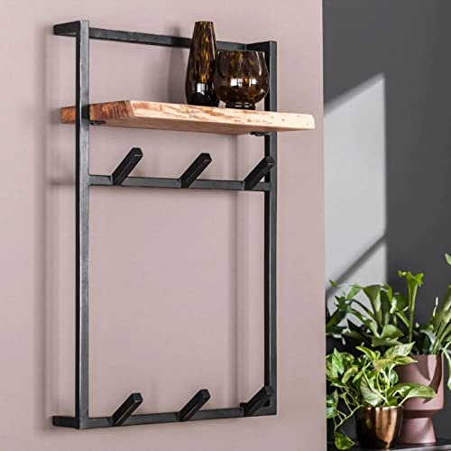 RINGO-Living Wandgarderobe mit Ablage, Kleiderregal aus Holz & Metall, rustikales Wandregal, stylische Kleidergarderobe für den Flur, Hängeregal im Industrial Style