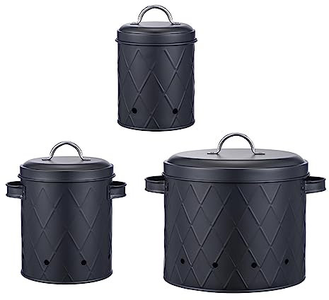3x Farmhouse Kitchen Canisters Set, Potato Onion Garlic Set, Storage Bin with Lids Pots Tins, Potato Storage for Pantry for Picnic Pantry, black