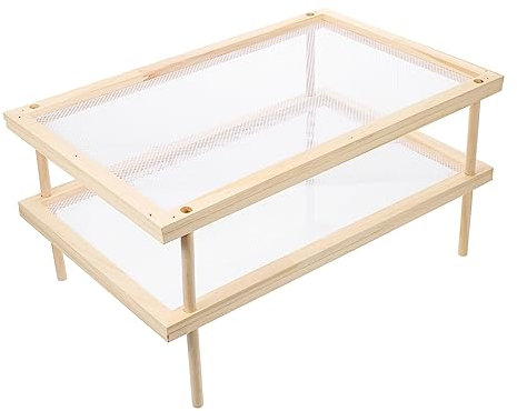 FONDOTIN Double Layer Wooden Noodle Drying Rack Pasta and Vegetable Holder Household Spaghetti Drying Stand Kitchen Use