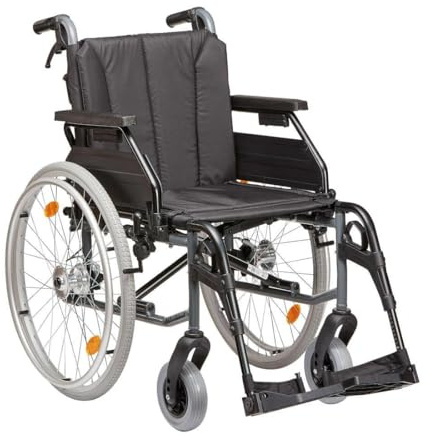 FabaCare Rollstuhl TOMTAR MR-LG mit Trommelbremse, Leichtgewichtrollstuhl aus Aluminium, Transportrollstuhl faltbar, Faltrollstuhl, Standardrollstuhl, höhenverstellbar, bis 130 kg, Sitzbreite: 42 cm