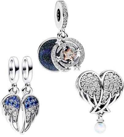 H.ZHENYUE Anhänger Charms 925 Sterling Silber Shooting Star Wings Heart with Zirconia für Europäische Armbänder und Halskette,Schmuck Geschenk für Weihnachten,Valentinstag,Muttertag Pack von 3 Damen