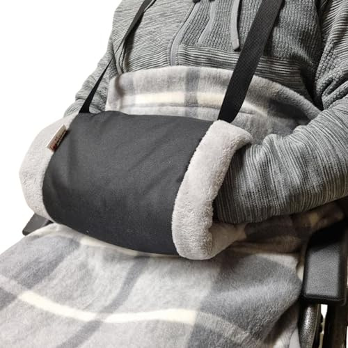 SENIORI Handmuff - Wärme und Komfort für ROLLSTUHLFAHRER mit Weichem Fleece und Breitem Halsriemen (SR1 Schwarz + Polar)