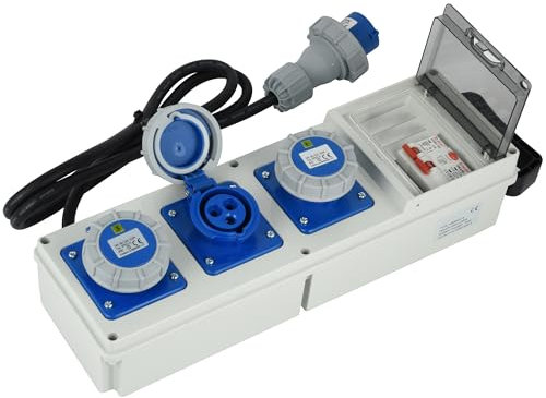 Electraline 60426 Quadro Elettrico di Distribuzione 3 Prese Industriali CEE, Spina CEE, Cavo 2M H07RN-F 3G2.5, IP67, con interruttore differenziale RCD 30ma + interruttore di sicurezza MCB