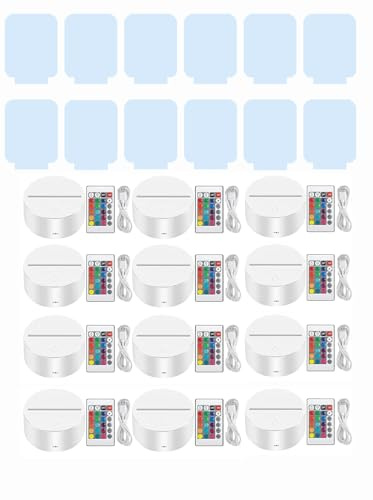 B BachVibes Base Lámpara LED 3D, Night LED Light Base Ajustable 16 Colores con Mando a Distancia y Cable USB, para Dormitorios, Cafeterias, Restaurantes incluye placa Metacrilato (Blanco, 12)