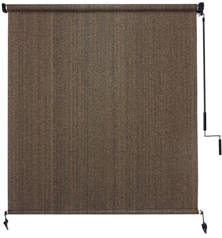 Amagenix Outdoor Roller Shades 7'(W) X 8'(H), Exterior Cordless Patio Shades Roll Up Outdoor Blinds with 90% UV Protection, Two-Section Poles with One-Piece Fabric, Mocha
