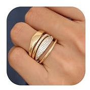 Chriscoco 4 Stück Vergoldete Ringe Set für Frauen - 14 Karat Gold Daumenring, Verlobungsring, Fingerring - Wasserfest Mit Schmuckschatulle 52 (16.6)