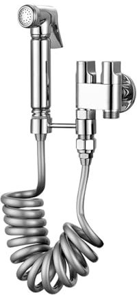 JXIPANUL Hand-Bidet-Sprüher für die Toilette – 1-Ein-2-Aus-Doppelsteuerventil – Toilettenhahn-Sprühset, Stoffwindel-Sprüher, Bidet-Aufsatz mit Bidet-Schlauch für die Intimhygiene (Chrom)
