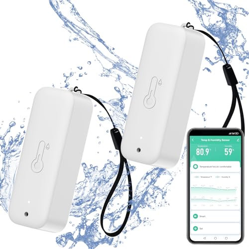 Smart igrometro termometro: misuratore impermeabile di umidità e sensore di temperatura con notifica di allarme app, sensore WiFi automagnetico per interni ed esterni, compatibile Alexa 2PCS
