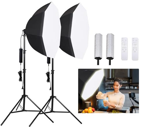 XPAISYQC Kit d'Eclairage Portable pour Photographie, 95cm/37,5” Softbox Octogonale avec Lumière Professionnel 120W 3000-5500k Dimmable LED Lumière Studio pour Photographie en Studio Portrait Produit