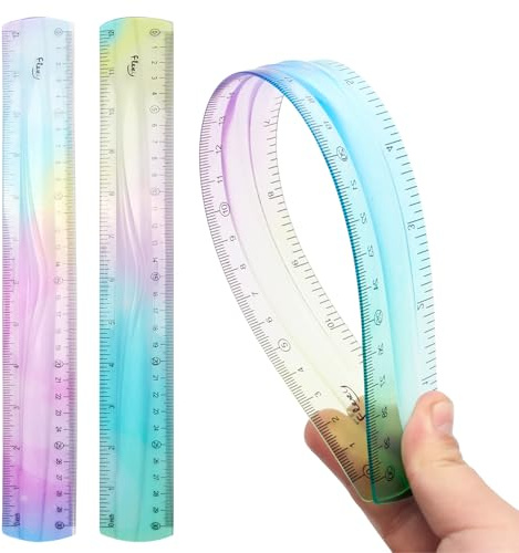 2 Pcs Flexible Ruler, 12 Inch Bendable Ruler for Kids, Soft Plastic Ruler, Kids Ruler for School, Gradient Colored Flex Ruler, Soft Ruler for Kids, Students Classroom with Centimeter and Inch