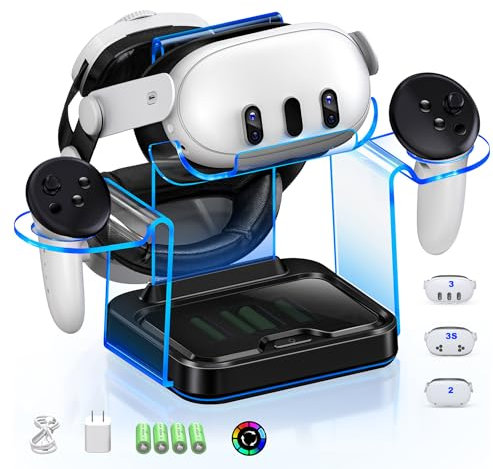 Charging Dock Station for Quest 3 / 3S / 2 with 4 Rechargeable Controller Batteries Charging Station for Meta 3 / 3s VR Headset Stand Accessories USB C Cable (S-Charging Dock)