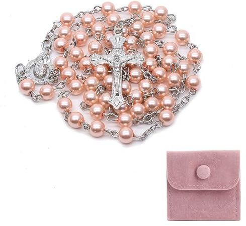 CPRNQY Rosenkranz, Rosenkranz Katholisch, Katholischer Rosenkranz, Rosenkranz Zur Kommunion Mit Retro-Kreuz, Rosary Geschenkbeutel Elegante Kreuz Taufe Kommunion Hochzeit Kommunion Party