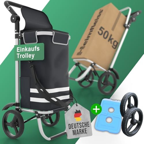 Heimfleiss® Einkaufstrolley klappbar mit 56L Volumen | Einkaufswagen klappbar mit 50kg Traglast | Leichte Einkaufstasche mit Rollen | Hackenporsche Shopping Trolley Groß mit Kühlfach