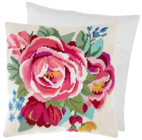 Trimits Halvstygn korsstygn kudde kit, kudde rygg ingår, förtryckt duk, garn och nål ingår 40 x 40 cm (15,75 x 15,75 tum), vårblomma