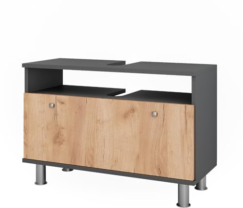 Vicco Waschbeckenunterschrank Fynn, Anthrazit/Eiche, 80.2 x 54 cm | mit Schublade, zur Montage unter dem Waschbecken geeignet