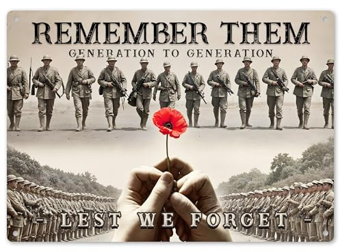 British Soldiers Metal Sign Red Poppy Remember Them Wall Plaque for VE Day Memorial Home Pub Garden Bar, Small, White