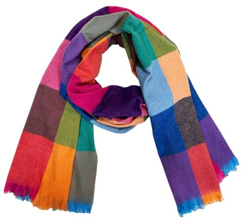 J26 Winterschal mit Karo Glencheck Motiv Farbverlauf Herbst Schal Wolle kariert Poncho (Bunt)