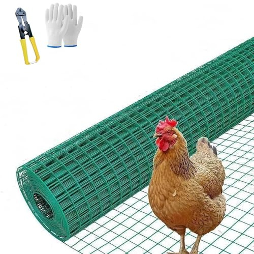 Grillage de jardin en acier galvanisé 0,5 x 10 m 3 x 3 cm avec revêtement en vinyle et fil soudé avec pince coupante et gants, idéal pour clôtures d'animaux et protection du jardin