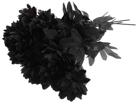 TOYZFRIENDY 10 Pièces Lot de Fleurs Artificielles Dahlia Noires Tissu pour Décoration Halloween Mariage Bouquet Simulé Naturel