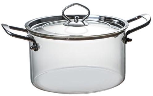 Pentola in vetro per fornelli Pentola in vetro trasparente da 3, 5 litri con coperchio e doppie orecchie resistente al calore per pasta, zuppe, latte, alimenti per bambini