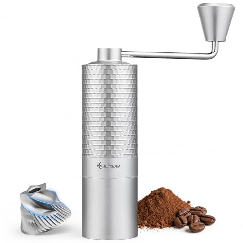 ELMWAY Honeycomb Manual Coffee Grinder, Full Metal Body, Upgraded All-Metal Handle, Magnetic Crank, 5-Star Stainless Steel Burr, Precision Internal Adjust for Espresso Moka Pour Over French Press.