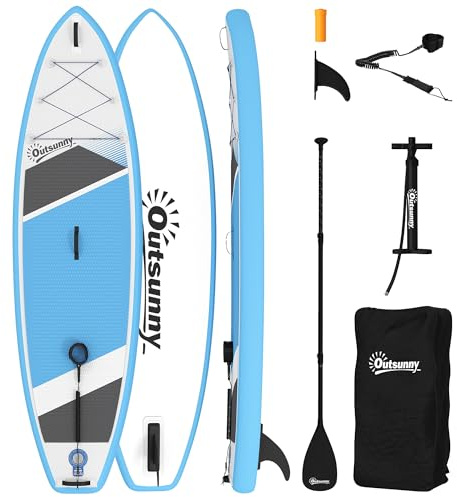 Outsunny Stand Up Paddling Board Set Aufblasbar 320cm SUP Board mit Verstellbares Paddel rutschfest Eva-Deck Fußschlaufe Pumpe Finne Rucksack Komplettes Zubehör, 160kg Paddle Board für Erwachsene