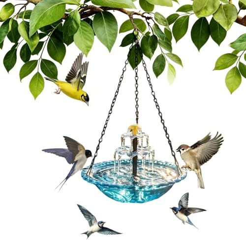 Fontaine Solaire Suspendue pour Oiseaux,Cascade à Énergie Solaire,Bain d’Oiseaux Extérieur Décoratif,Abreuvoir pour Jardin,Fontaine Oiseaux Exterieur