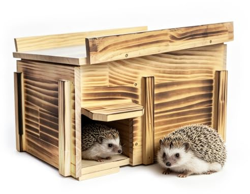 Jemrox Handgefertigtes Igelhaus aus massivem Holz – großer natürlicher Nistkasten für Igel für den Außenbereich – gemütlicher Allwetter-Unterschlupf, einfache Installation für Hinterhof, Garten