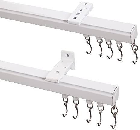 ChadMade Ceiling/Wall Mount Curtain Track Rod Set with Hooks, 6ft - 9ft Adjustable Length Window Rod Track Curtain Rail System For Living Room, Work with Grommet and Pinch Pleated Curtain, White