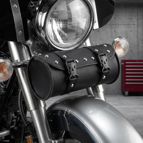LIOOBO Runde Motorrad Werkzeugrolle aus PU Leder, wasserdichte Satteltasche Universal für Motorrad & Fahrrad, Kleine Werkzeugtasche mit 2 Riemen für Heck, Lenker & Rahmen