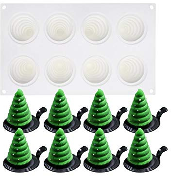 Stampo in silicone, stampi da forno 3D, stampo per dolci, mousse fai-da-te, alberi di Natale 8 fori