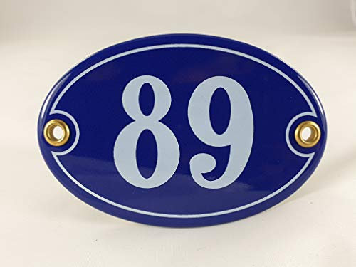 Emaille Hausnummer Schild Nr. 89, oval, Blau-Weiß Handarbeit