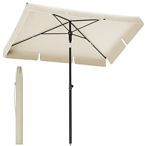 SONGMICS Ombrellone da Balcone 200 x 125 cm, UPF 50+, Inclinazione Bidirezionale a 30°, Altezza Regolabile, con Borsa da Trasporto, Giardino Terrazzo, senza Base, Beige GPU025M01