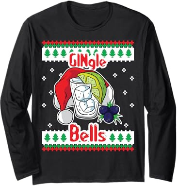 Gingle Bells Gin Tonic Glass Santa Brutto Maglione Natale Maglia a Manica