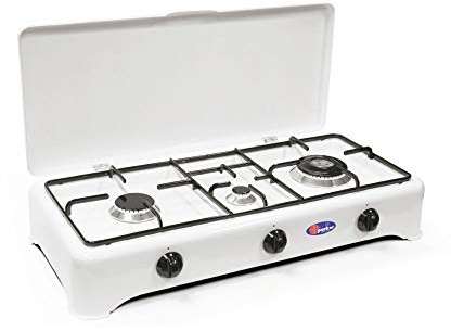 CFParker Réchaud 3 feux à gaz GPL double couronne avec valves de sécurité pour usage intérieur, fabriqué en Italie – 5324GPS/C
