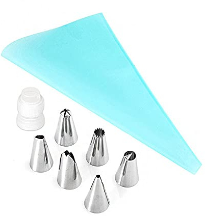 ANCLLO 8-teiliges Backzubehör-Set, 1 wiederverwendbare Silikon-Spritzbeutel, 30,5 cm, 6 verschiedene Spritzbeutelspitzen, 1 Adapter für Cupcakes, Kekse, Backen, Dekorationszubehör