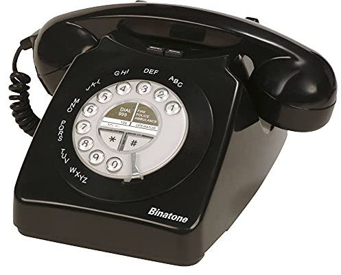 Binatone Retro 1971 Corded Telephone, Redial, Telephone Line Powered, Black