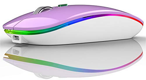 Uiosmuph G12 Maus Kabellos, Leise Wiederaufladbar Wireless Mouse,Purple | 2.4G, 3 DPI(1000/1200/1600), 7 LED-Farben, Akku-Anzeige, USB-C aufladbar, tragbar, USB-C Adapter, für PC/Laptop/MacBook
