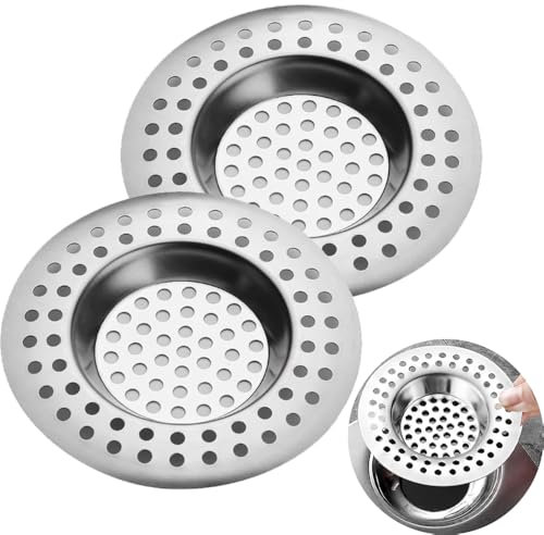 2 Pcs Sink Strainer, Stainless Steel Sink Strainer Plug, Drain Hair Catcher, Protector Shower Drain Cover, Sink Stopper Drain Filter for Kitchen, Bathtub, Bathroom, 2.95 / 7.5 cm