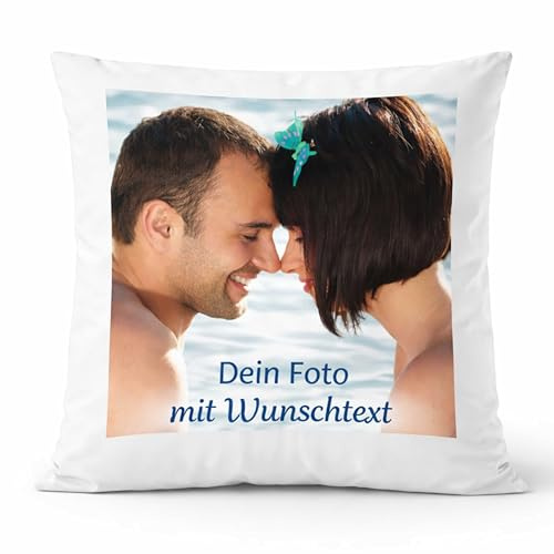 INDIGOS UG - Foto-Kissen mit Foto individuell Bedruckt - selbst gestalten - 40x40 cm - weiß - mit Kissenfüllung - personalisierte Geschenk-Idee - 100% Polyester - Kopfkissen mit eigenem Foto
