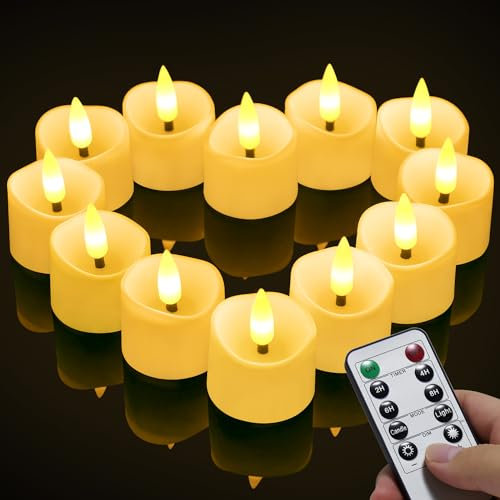 daphome Candele a LED Senza Fiamma Portò Candele Flickering Flameless,per Decorazione di Casa Camera Natale Partito Matrimoni Compleann (12 pezzi con timer e fiamme 3D)