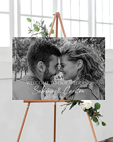 Manschin-Laserdesign Willkommensschild Aluverbund personalisiert - Made in Germany - Welcome Willkommen Schild für Hochzeit (Aluverbund, 45x30cm)