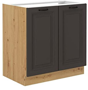 Kuechen-preisbombe Spülenschrank 80 cm Stilo Grau + Eiche Artisan Küchenzeile Küchenblock Küche