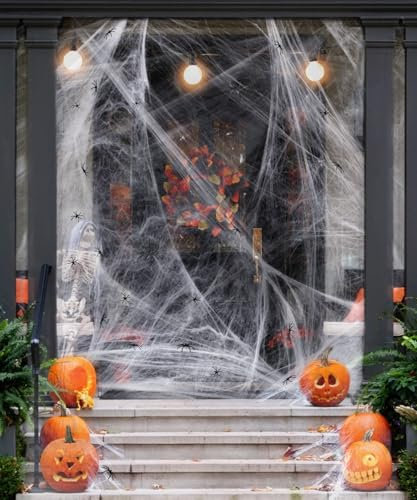 Haus Projekt Halloween 60g White Spider Web Decoration with 30 Fake Spiders, Stretchable Cobwebs, Indoor & Outdoor, Spooky Haunted House Decorations, Easter Decorations, Easter bonnet
