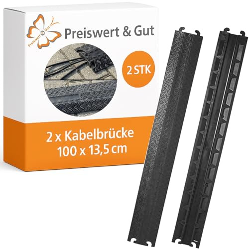 Preiswert&Gut 2X Kabelbrücke Boden 100x13,5cm – Überfahrschutz für Kabel, Flexibler Schlauchschutz aus TPR-Gummi bis 10t Traglast, flach, Stolperschutz für Industrie, Garage und Garten