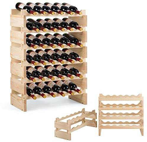 GiantexUK Wooden Wine Rack, 36/60/72 Bottles Wine Display Shelf, 6 Tier Stackable Wine Bottle Organizer for Home, Restaurant, Bar and Wine Cellar (36 Bottles, 63 x 28 x 85cm)