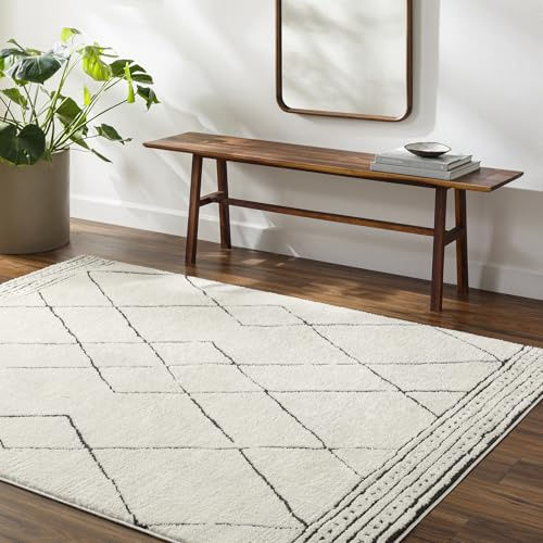 Livabliss Linkka Wohnzimmer Boho, großer Schlafzimmer 200x275 cm für Esszimmer mit geometrischem Muster, Skandinavischer Wohnzimmer modern in Schwarz und Creme