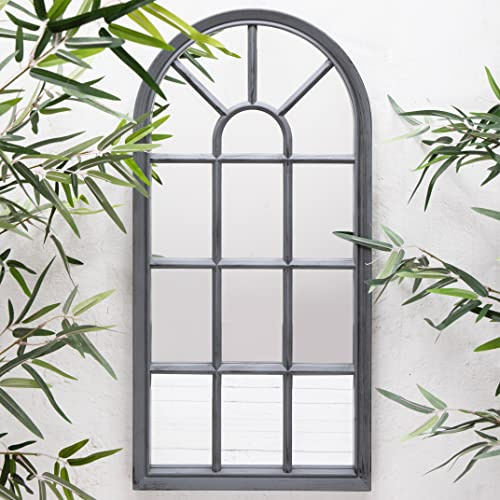 Brushed Grey Arched Window Style Wall Mirror For your Home Or Garden