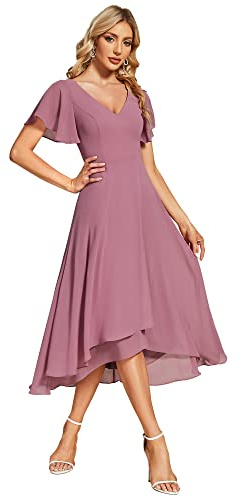 Ever-Pretty Women's V Neck Chiffon Evening Dress Chiffon Wedding Guest Dress Orchid 16UK