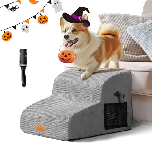 Hundetreppe für Kleine Hunde, Masthome Haustiertreppe 2 Stufen,Hunderampe mit Wasserdichtem Bezug,Abnehmbar & Waschbar, Hundetreppe 30cm Hoch für Bett, Sofa,Couch